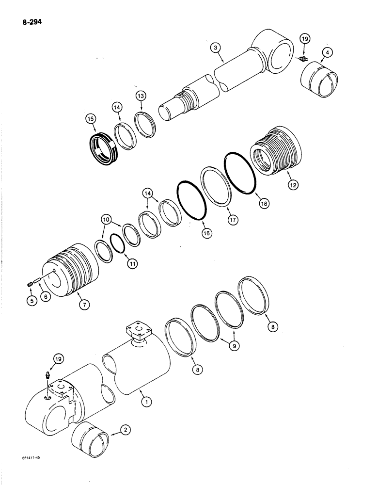 Схема запчастей Case 170B - (8-294) - BOOM AND TOOL CYLINDER, P.I.N. 74341 THROUGH 74456 (08) - HYDRAULICS