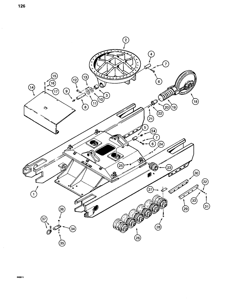 Схема запчастей Case 880C - (126) - UNDERCARRIAGE AND TRACK FRAMES, STANDARD 6-ROLLER TRACK - WITH LEVELER (04) - UNDERCARRIAGE