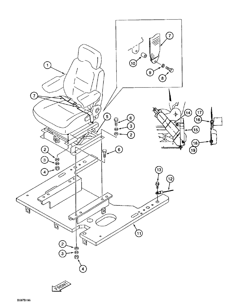 Схема запчастей Case 9030B - (9-044) - SEAT, SEAT BELTS AND OPERATORS MANUAL TETHER, SEAT BACK CUSHION WITHOUT CASE LOGO (09) - CHASSIS