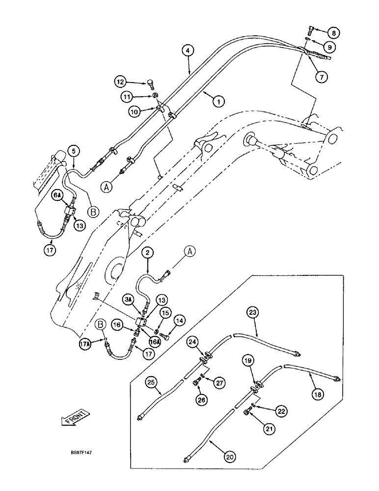 Схема запчастей Case 9045B - (8-057A) - BUCKET CYLINDER LINES, 4.0 METER ARM (08) - HYDRAULICS