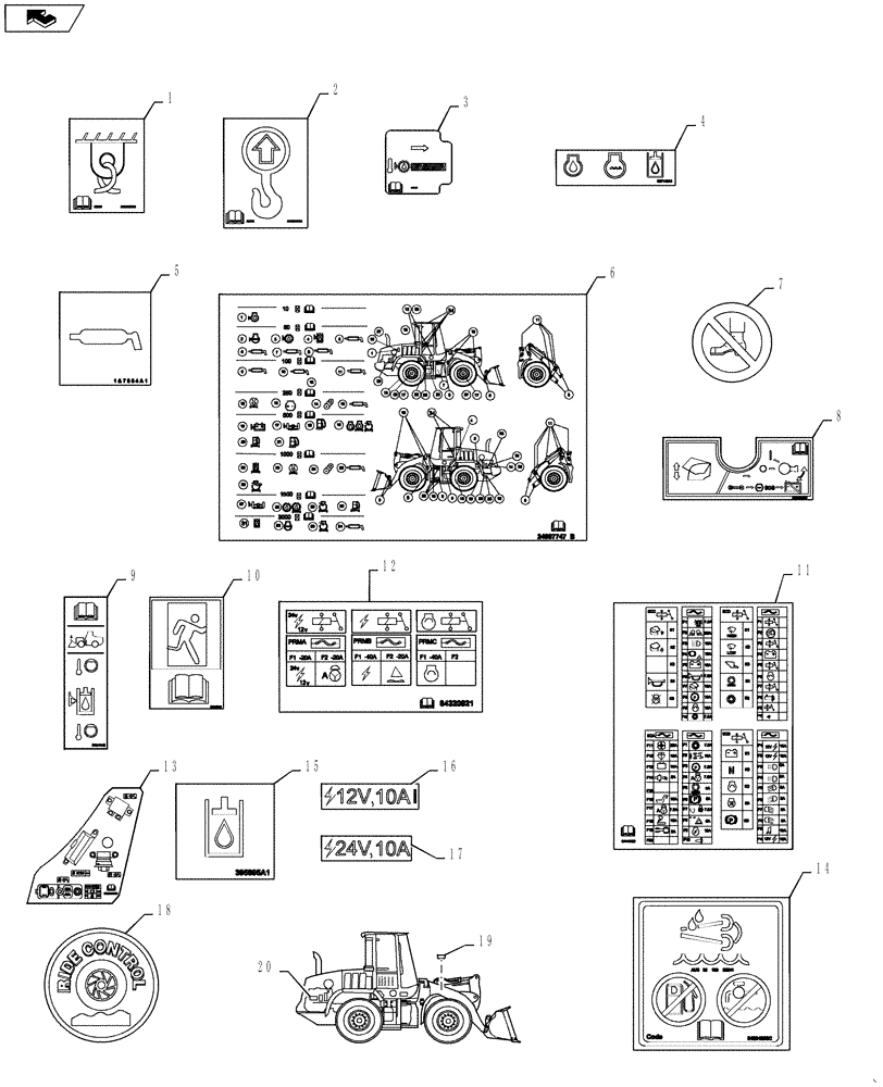 Схема запчастей Case 721F - (90.108.09[02]) - DECALS - COMMON TO MODEL (90) - PLATFORM, CAB, BODYWORK AND DECALS