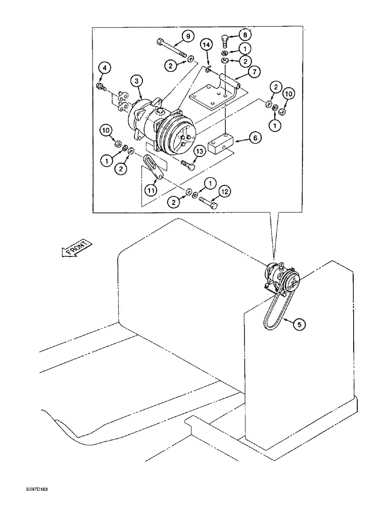 Схема запчастей Case 9020B - (9-048) - AIR CONDITIONING COMPRESSOR MOUNTING, PRIOR TO P.I.N. DAC02#2001 (09) - CHASSIS