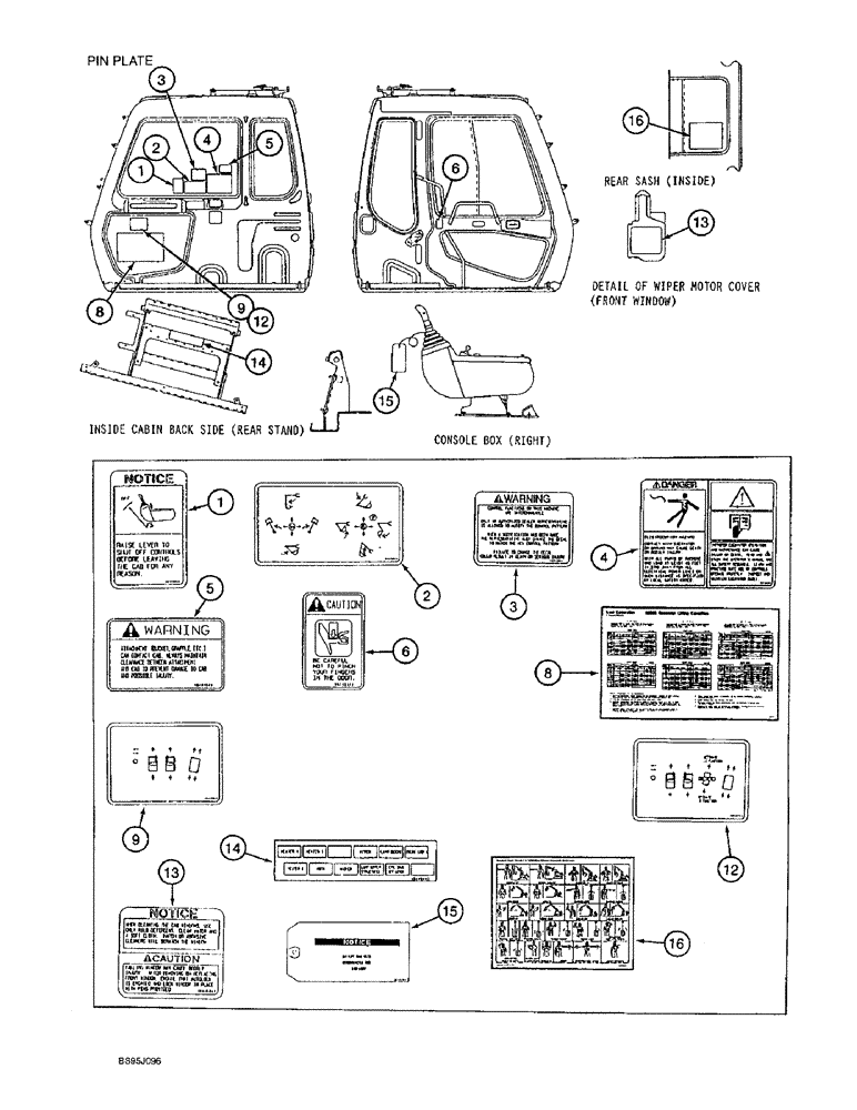 Схема запчастей Case 9060B - (9-100) - DECALS - OPERATORS COMPARTMENT, ENGLISH LANGUAGE (09) - CHASSIS