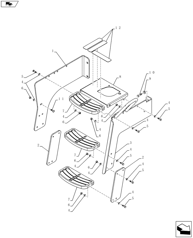 Схема запчастей Case 821F - (90.118.02) - RIGHT STEP NARROW INSTALLATION (90) - PLATFORM, CAB, BODYWORK AND DECALS