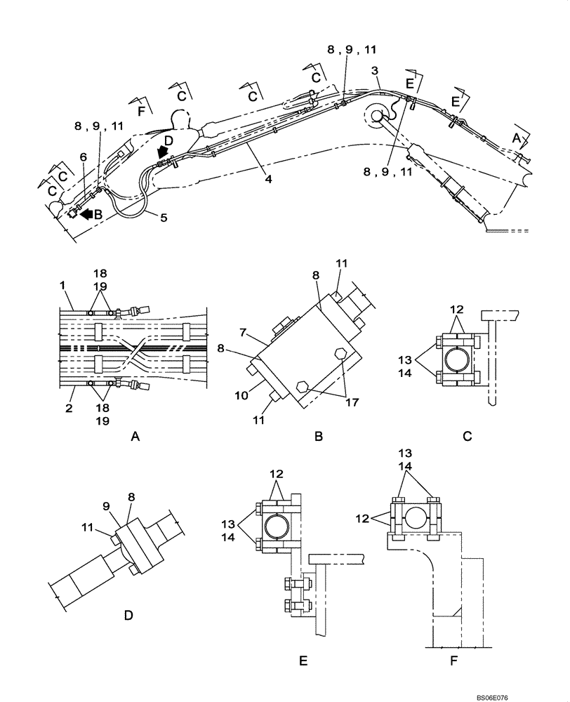 Схема запчастей Case CX800 - (08-045-00[01]) - HYDRAULIC CIRCUIT - PICK HAMMER - BOOM (8.40 M) - DIPPER (3.60 M) (08) - HYDRAULICS