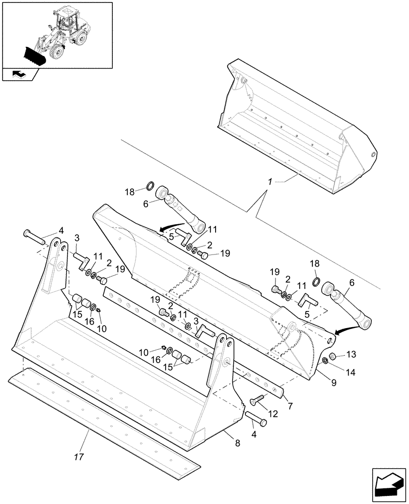 Схема запчастей Case 121E - (64.011[4554662001]) - CLAMSHELL 0,8M3 X 2050-WITH CUTTING EDGE (82) - FRONT LOADER & BUCKET