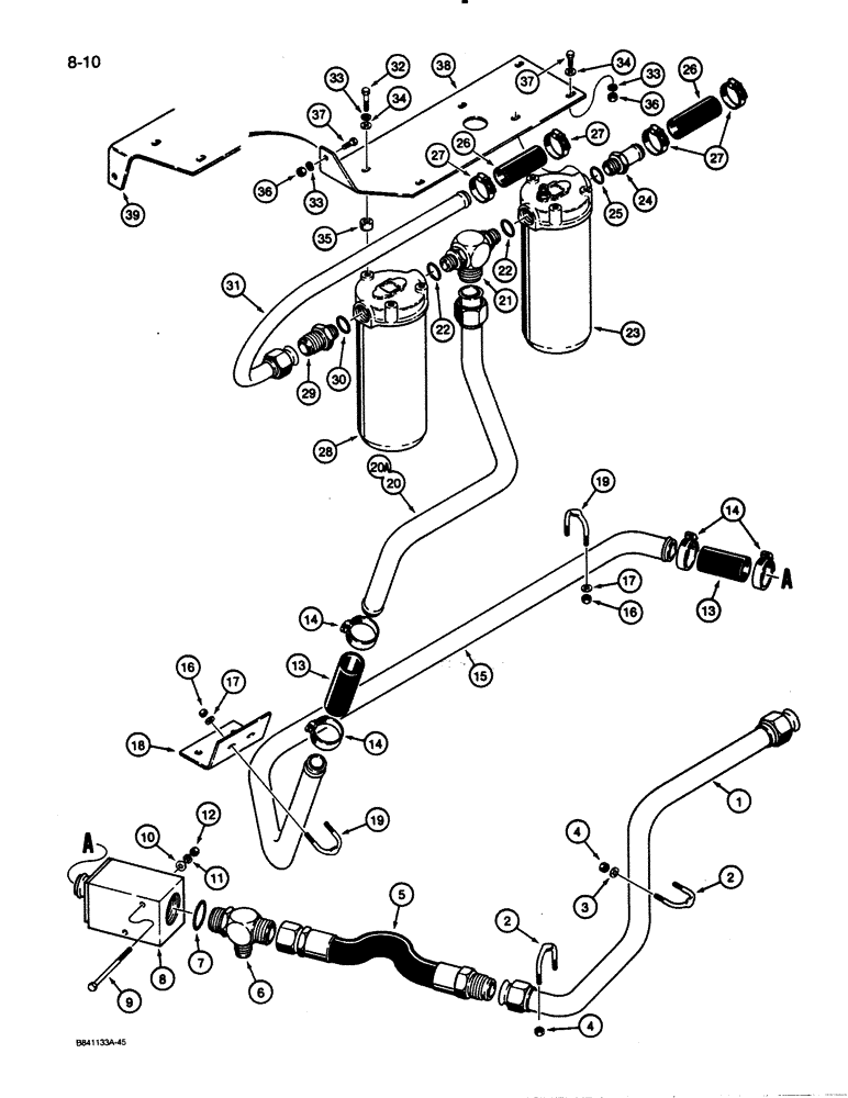 Схема запчастей Case W30 - (8-10) - HYDRAULIC CIRCUIT, LOADER CONTROL VALVE TO FILTERS AND HYDRAULIC RESERVOIR (08) - HYDRAULICS