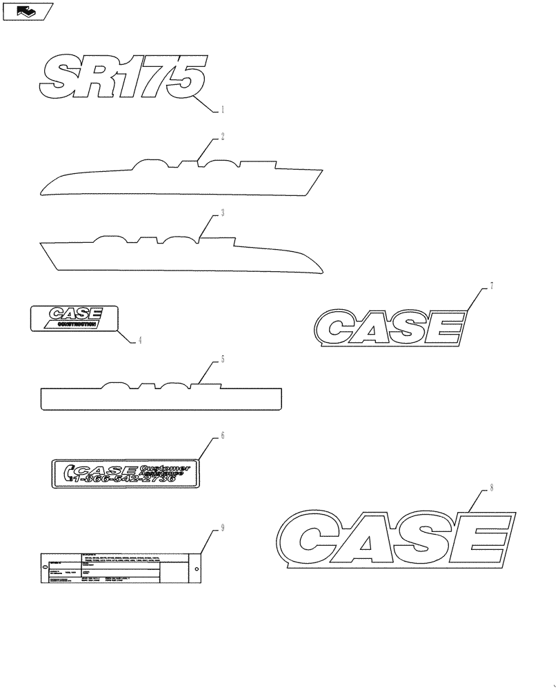 Схема запчастей Case SR175 - (90.108.AB) - DECALS (SR175) (90) - PLATFORM, CAB, BODYWORK AND DECALS