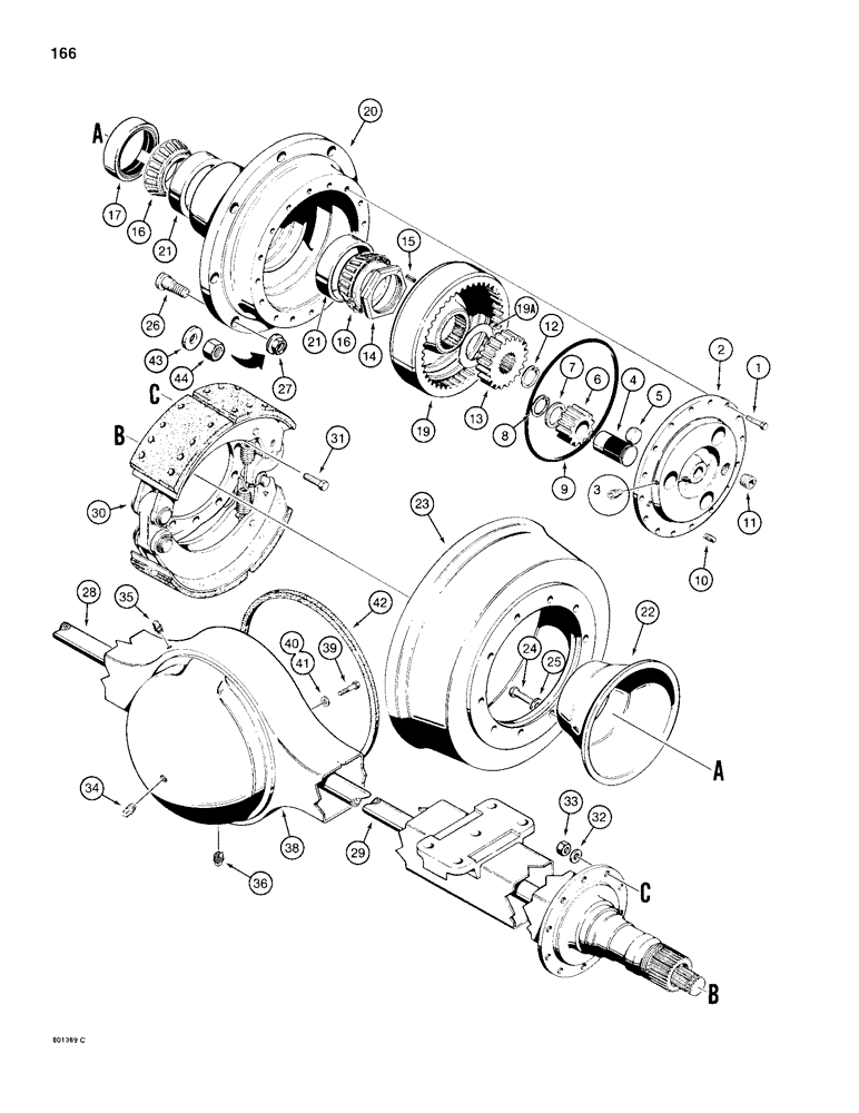 Схема запчастей Case 680H - (166) - L61205 REAR AXLE, AXLE HOUSING AND PLANETARY (06) - POWER TRAIN