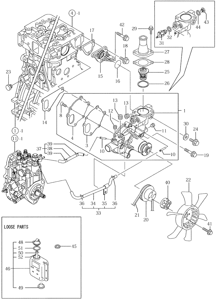 Схема запчастей Case CX50B - (08-010) - COOLING WATER SYSTEM (10) - ENGINE