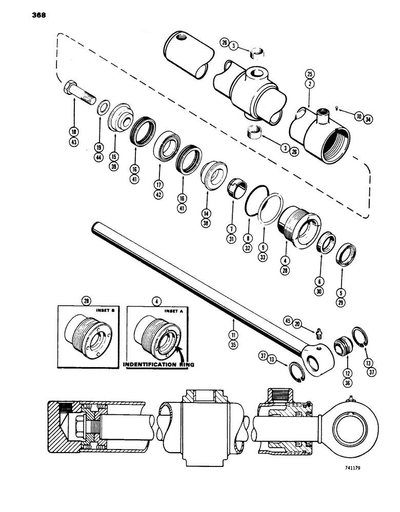 Схема запчастей Case 450 - (368) - G33359 LIFT CYLINDER - ANGLE DOZER, GLAND HAS IDENTIFICATION (07) - HYDRAULIC SYSTEM