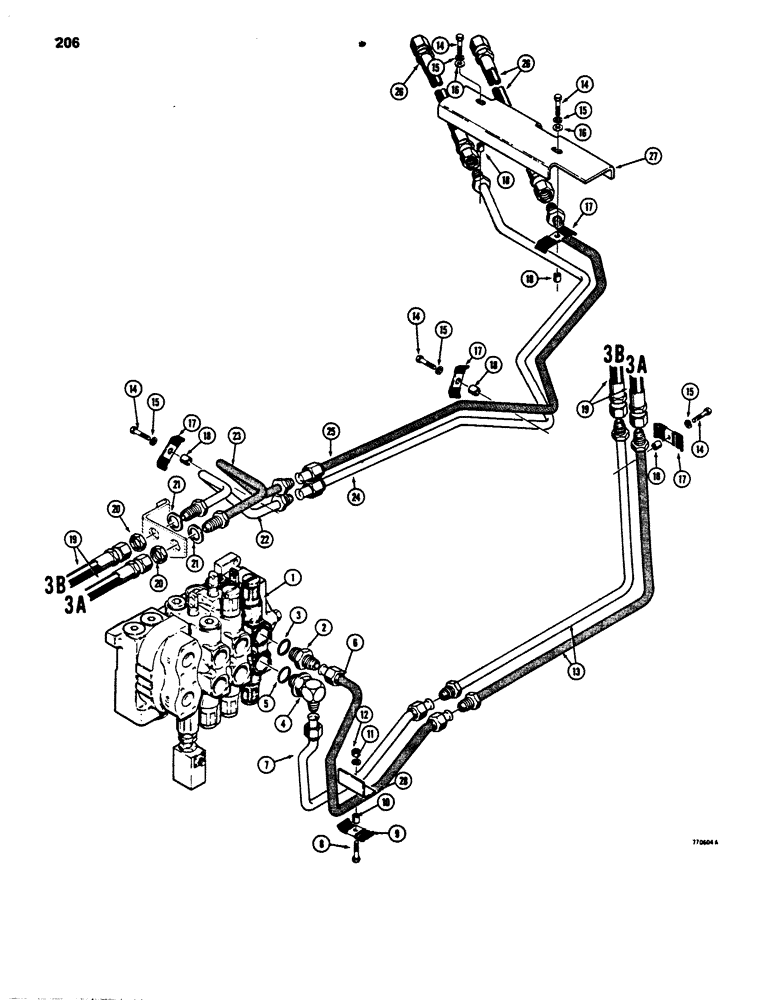 Схема запчастей Case 850B - (206) - LOADER CLAM HYDRAULIC CIRCUIT (07) - HYDRAULIC SYSTEM