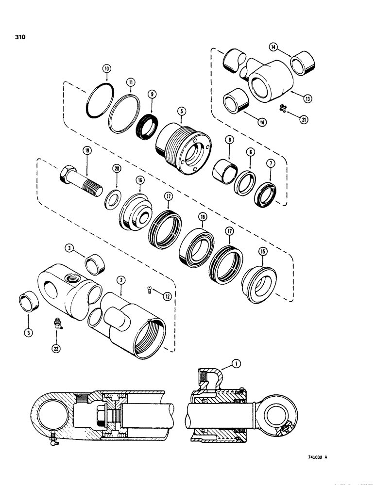 Схема запчастей Case 35 - (310) - G33196 BACKHOE BUCKET CYLINDER, USED WITH 4 FOOT DIPPER EXTENSION WITH TWO PIECE PISTON 