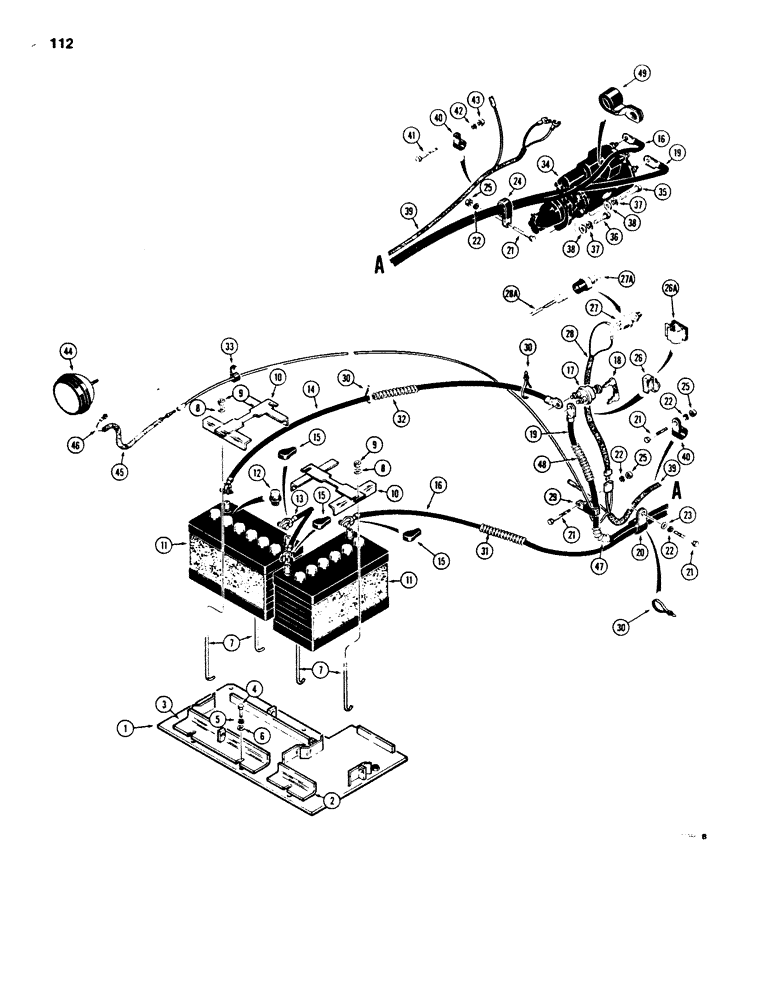 Схема запчастей Case 850B - (112) - REAR ELEC. WIRING, INSTR. PANEL TO STARTER, BATTERY, & REAR LAMP USED BEFORE TRAC. SN. 7400001 (06) - ELECTRICAL SYSTEMS