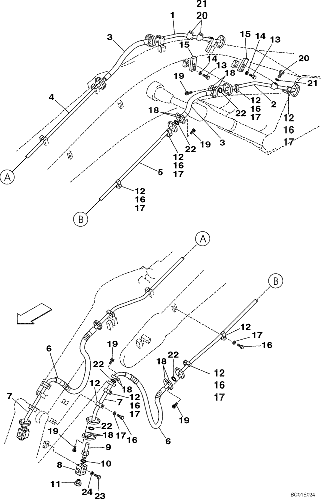 Схема запчастей Case CX330 - (08-57) - HYDRAULICS, AUXILIARY ATTACHMENT - TRIGGER ACTIVATED, 2,63 M (8 FT 8 IN) ARM (08) - HYDRAULICS