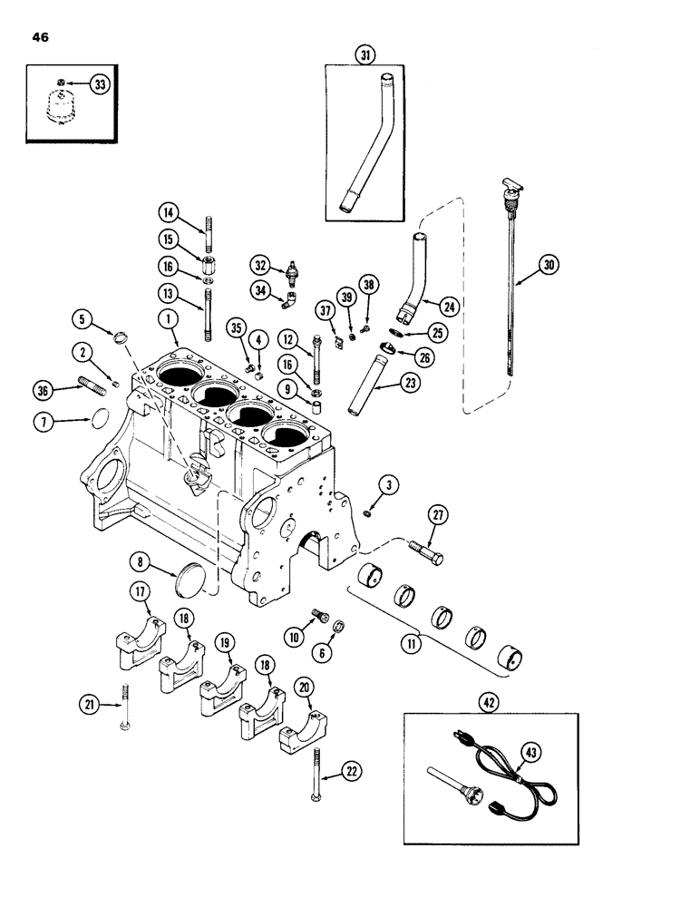 Схема запчастей Case 1835 - (046) - CYLINDER BLOCK, 188 DIESEL ENGINE (02) - ENGINE