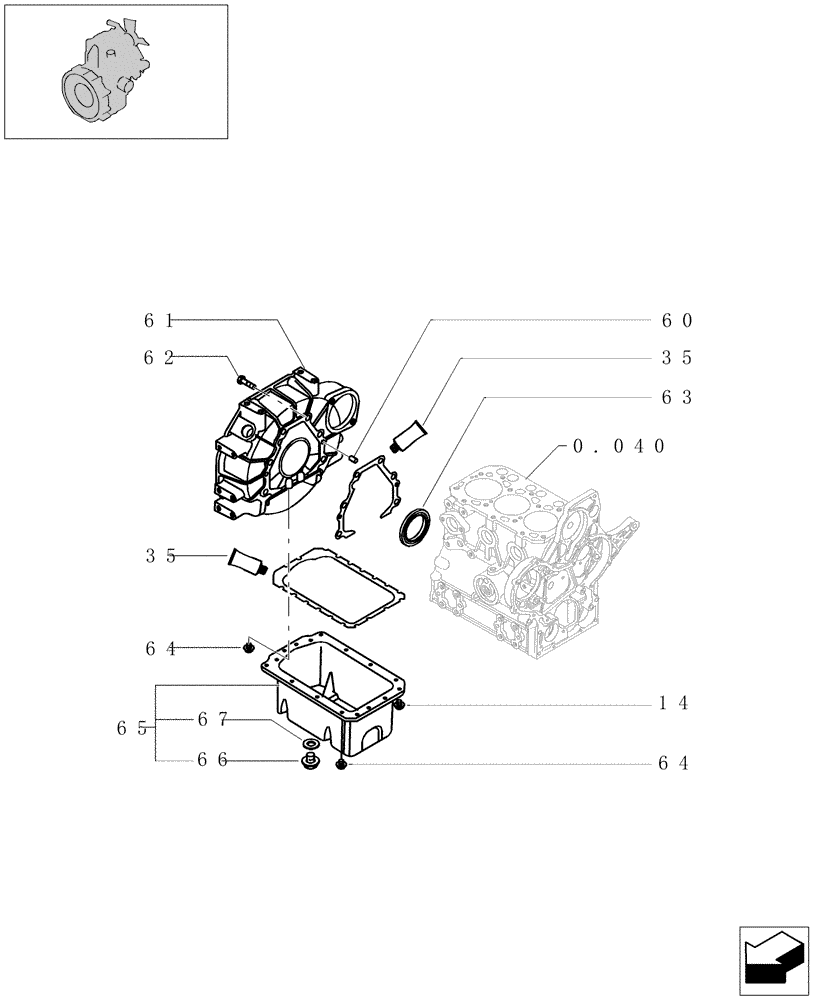 Схема запчастей Case CX16B - (0.042[01]) - FLYWHEEL HOUSING & OIL SUMP (10) - ENGINE