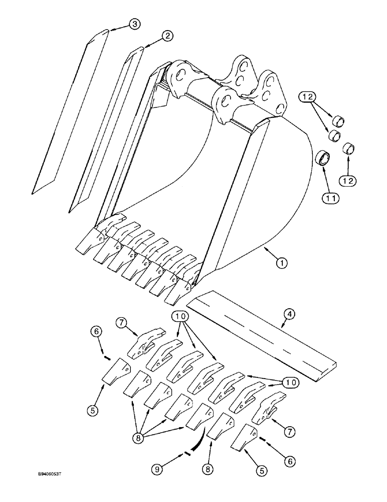 Схема запчастей Case 580SL - (9-056) - UNIVERSAL BACKHOE BUCKETS, 914 MM (36 INCH) WIDE TRENCHING BUCKETS AND TEETH - HEAVY DUTY (09) - CHASSIS/ATTACHMENTS