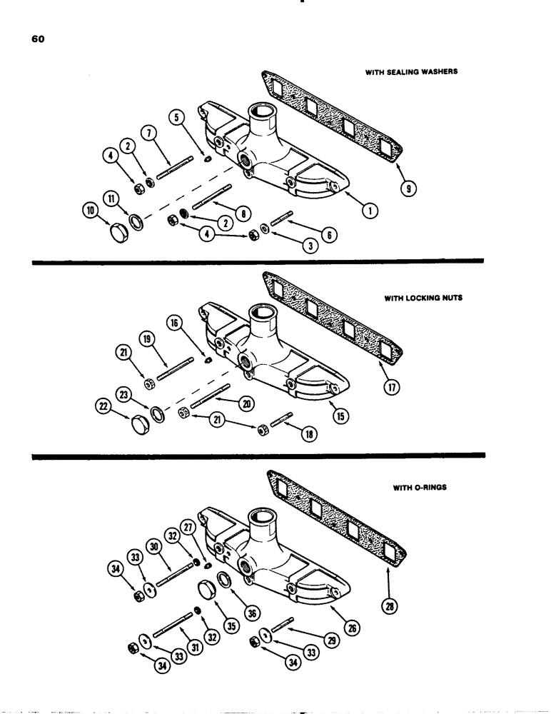 Схема запчастей Case 1845 - (060) - INTAKE MANIFOLD, 188 DIESEL ENGINE, WITH SEALING WASHERS, WITH LOCKING NUTS, WITH O-RINGS (10) - ENGINE