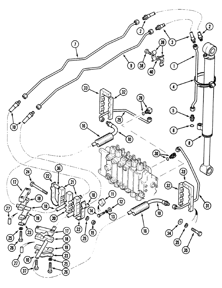 Схема запчастей Case 580SK - (8-192) - HYDRAULIC CIRCUIT BUCKET CYLINDER, SIDESHIFT, NOT FOR PRESTIGE, S/N JJH0045481 AND UP (08) - HYDRAULICS