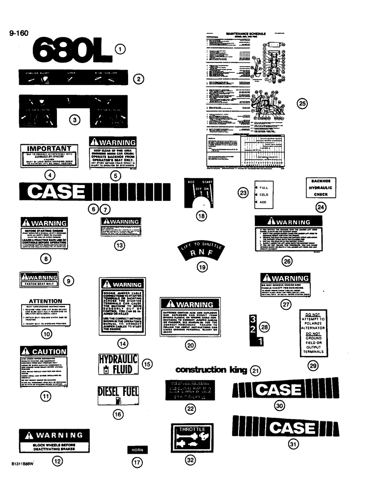 Схема запчастей Case 680L - (9-160) - DECALS (09) - CHASSIS/ATTACHMENTS