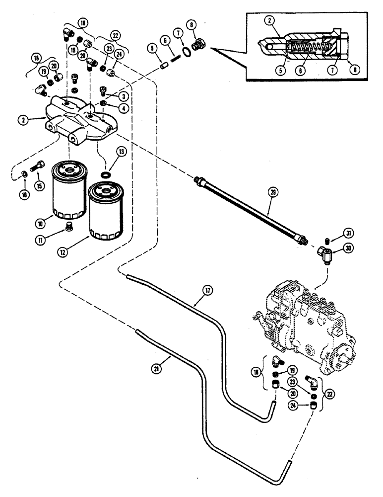 Схема запчастей Case 680CK - (038) - FUEL INJECTION FILTER SYSTEM, (267B) DIESEL ENGINE (10) - ENGINE