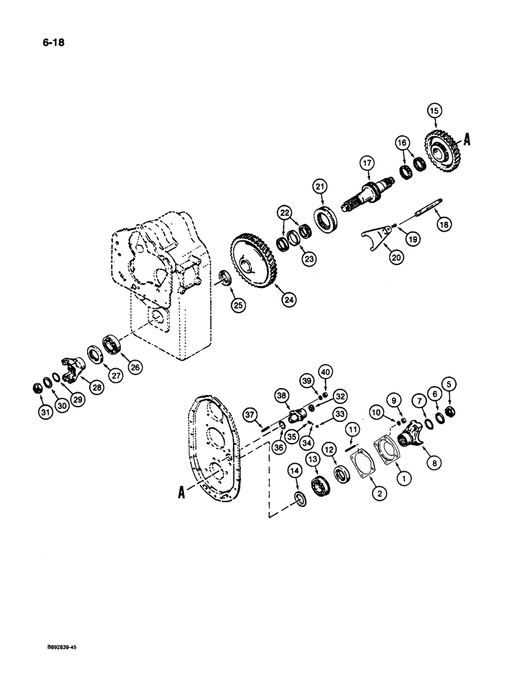 Схема запчастей Case 1085C - (6-18) - TRANSMISSION, OUTPUT FLANGES AND HIGH-LOW SHIFT COMPONENTS (06) - POWER TRAIN