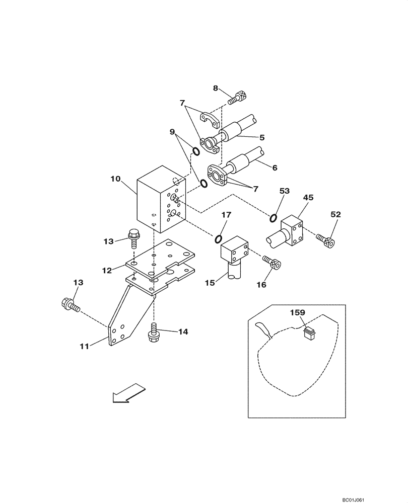 Схема запчастей Case CX290 - (08-53) - MANIFOLD - DOUBLE ACTING CIRCUIT/THUMB (08) - HYDRAULICS