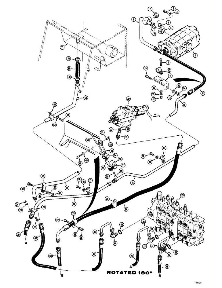 Схема запчастей Case 680CK - (208) - BACKHOE HYD. - COMMERCIAL VALVE, CONTROL VALVE PRESSURE & RETURN LINES( BEFORE BACKHOE S/N 9111708 (35) - HYDRAULIC SYSTEMS