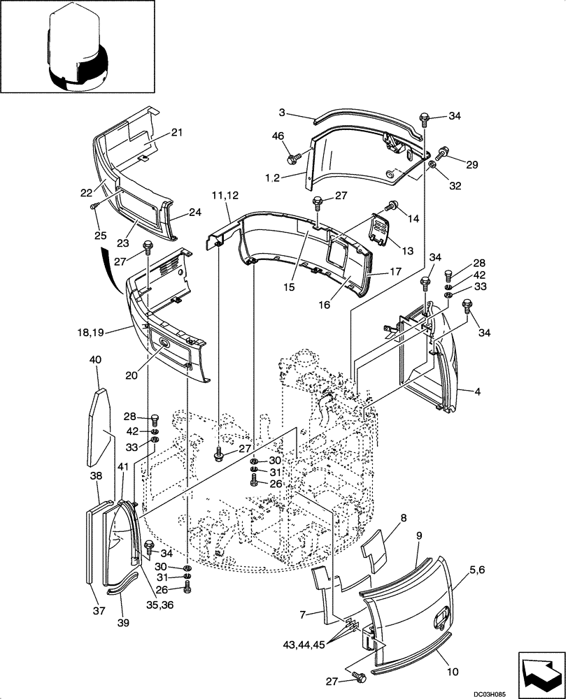 Схема запчастей Case CX25 - (09-10[00]) - COVER - PANELS, CAB (09) - CHASSIS/ATTACHMENTS