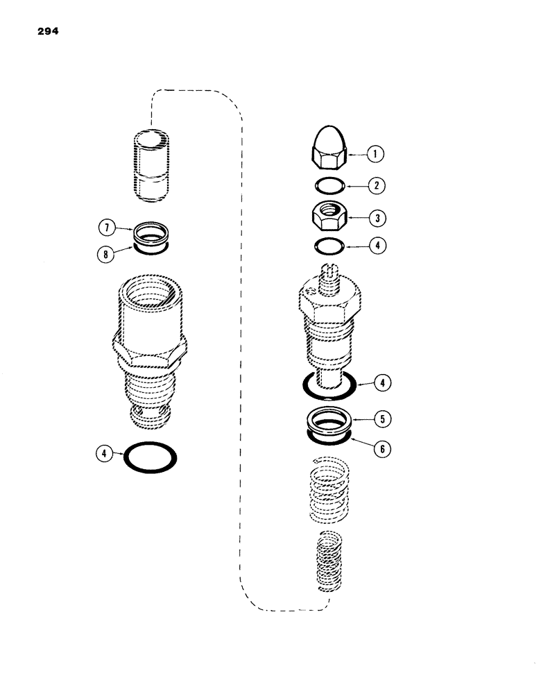 Схема запчастей Case 980B - (294) - MAIN RELIEF CARTRIDGE, (USED ON UNITS WITH PIN 6204004 & 6204006 & AFTER), (HUSCO) (07) - HYDRAULIC SYSTEM