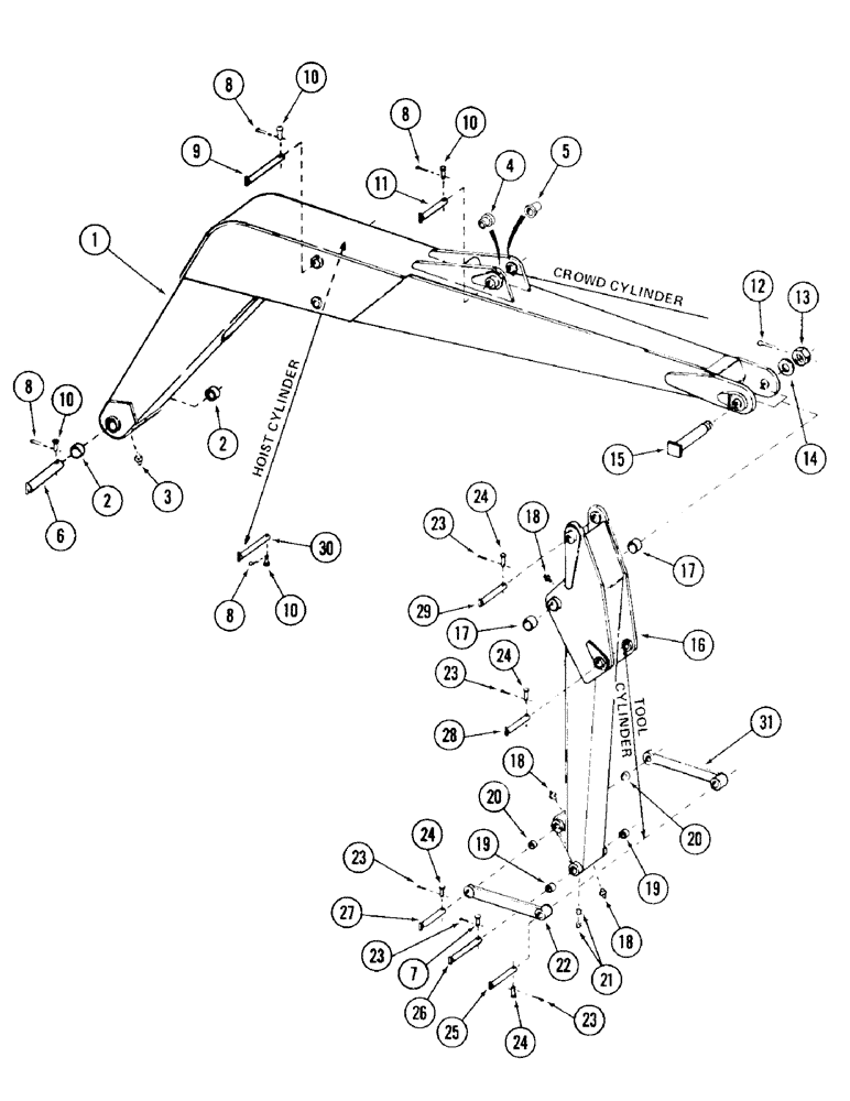 Схема запчастей Case 980 - (212) - MAIN BOOM, DIPPERSTICK AND RELATED PARTS (09) - BOOMS