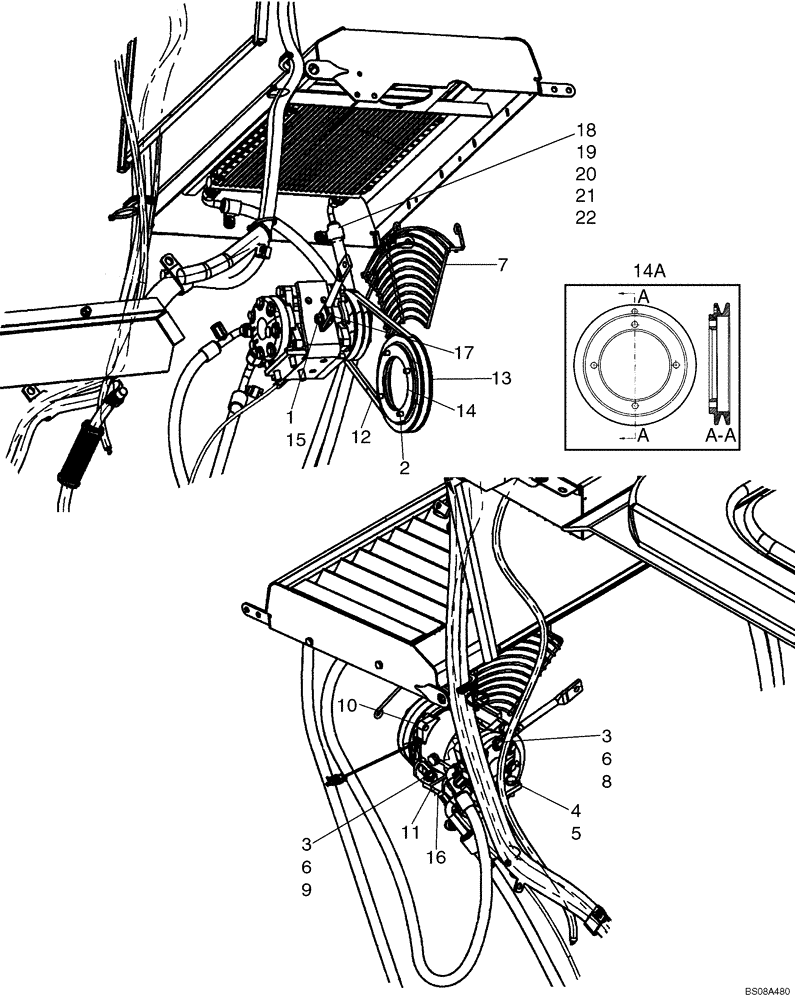 Схема запчастей Case 445 - (09-34) - HEATER AND AIR CONDITIONING - COMPRESSOR MOUNTING (09) - CHASSIS