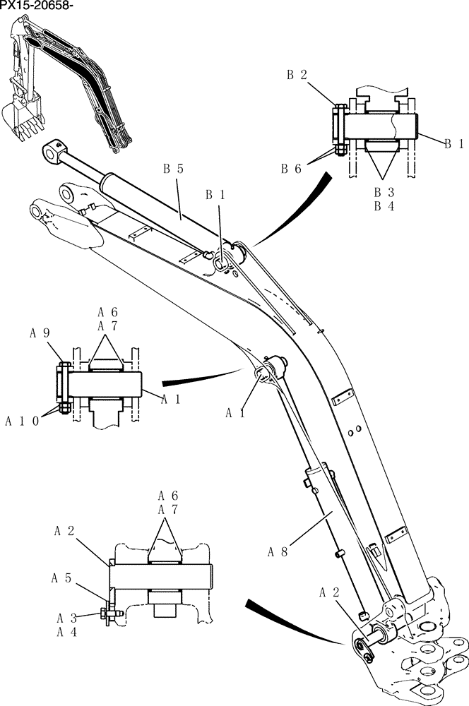 Схема запчастей Case CX36B - (552-01[1Z83]) - CYLINDER INSTAL (CAB) Attachment