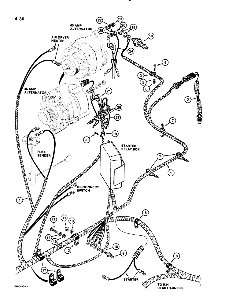 Схема запчастей Case 621 - (4-30) - REAR HARNESS, ENGINE LEFT-HAND SIDE, P.I.N. JAK0020901 AND AFTER (04) - ELECTRICAL SYSTEMS