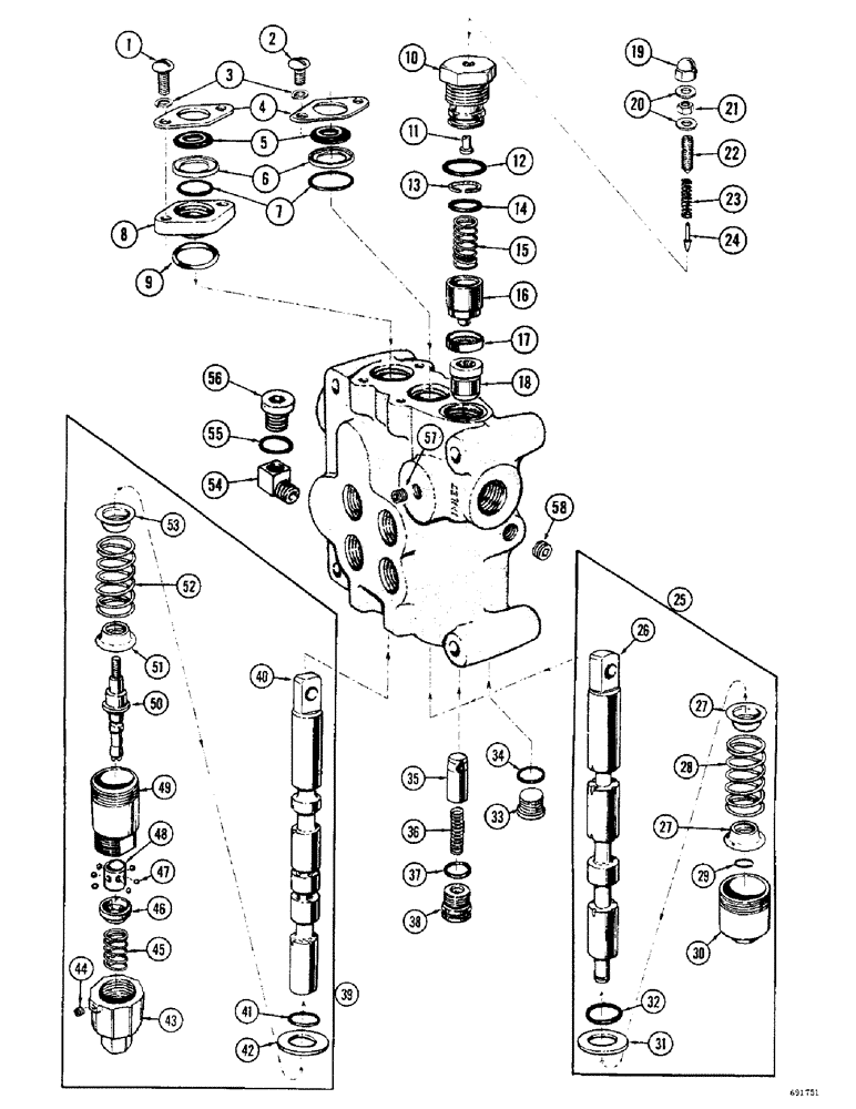 Схема запчастей Case W9B - (222) - A19983 LOADER CONTROL VALVE, TWO SPOOL (08) - HYDRAULICS