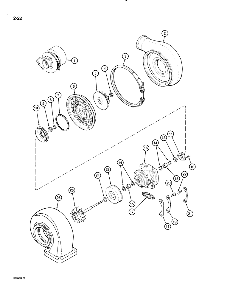 Схема запчастей Case 821 - (2-022) - TURBOCHARGER, 6T-830 ENGINE (02) - ENGINE