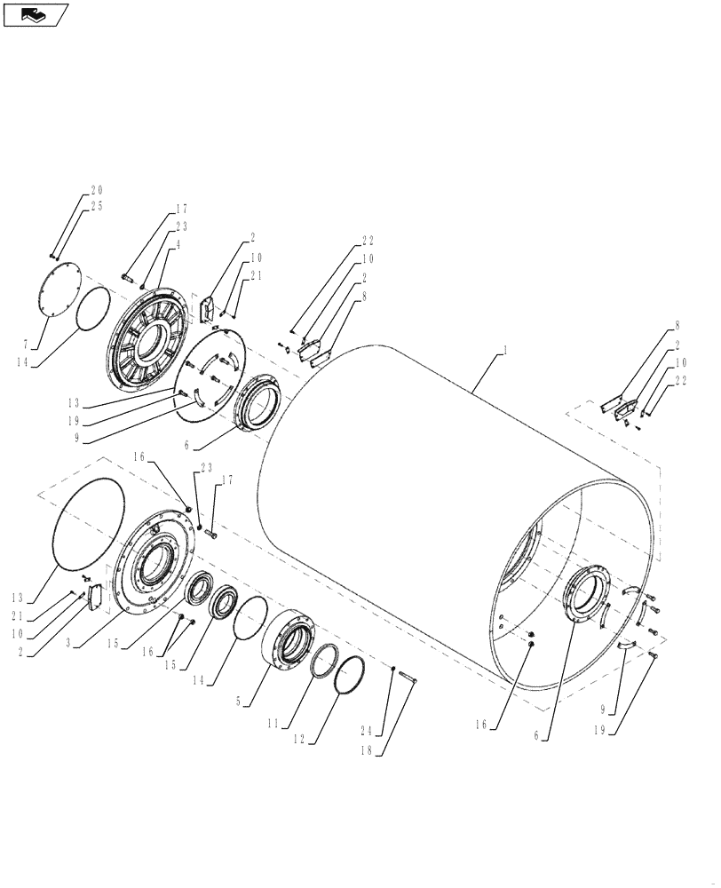 Схема запчастей Case SV216 - (75.200.02) - DRUM, SMOOTH VIBRATORY (GROUP 1) (84421923) - NARROW VERSION (75) - SOIL PREPARATION