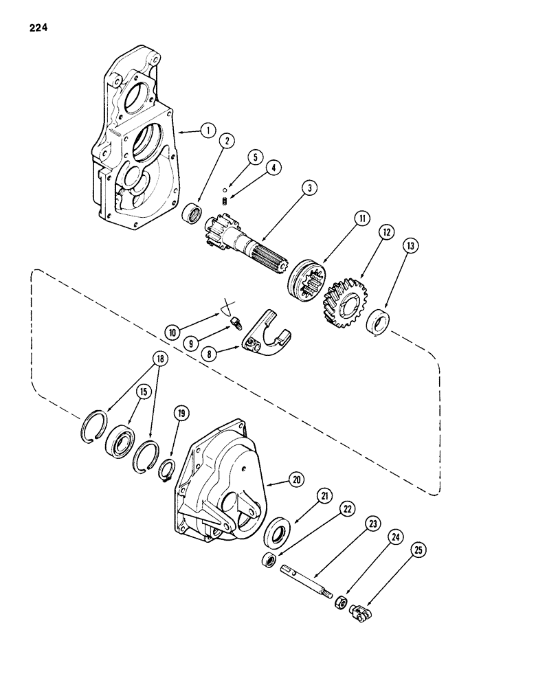 Схема запчастей Case 584D - (224) - TRANSAXLE SHIFT MECHANISM AND OUTPUT SHAFT, PRIOR TO TRANSMISSION SERIAL NO. 16249203, 4 WD (27) - REAR AXLE SYSTEM