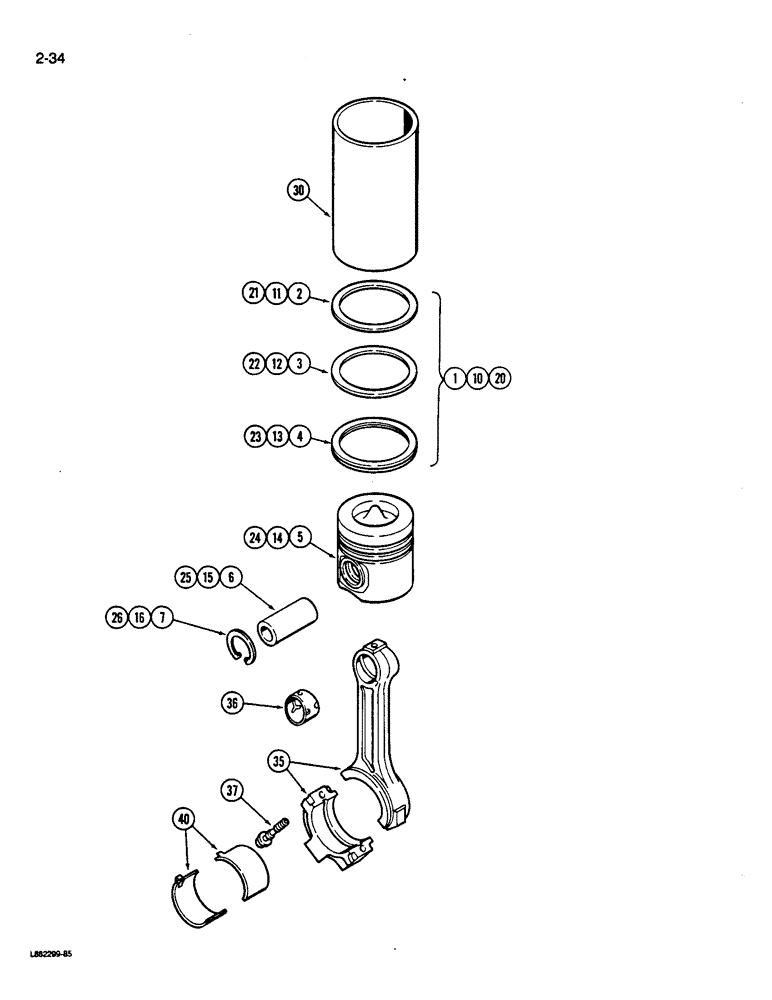 Схема запчастей Case W14B - (2-34) - PISTONS, 6-590 ENGINE, CONNECTING RODS (02) - ENGINE