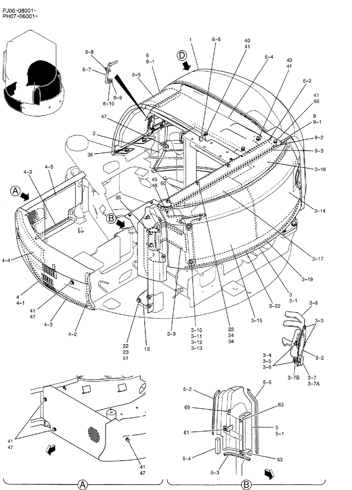 Схема запчастей Case CX50B - (01-072) - GUARD INSTAL (CAB) (PH21C00018F1) 1 OF 3 (05) - SUPERSTRUCTURE