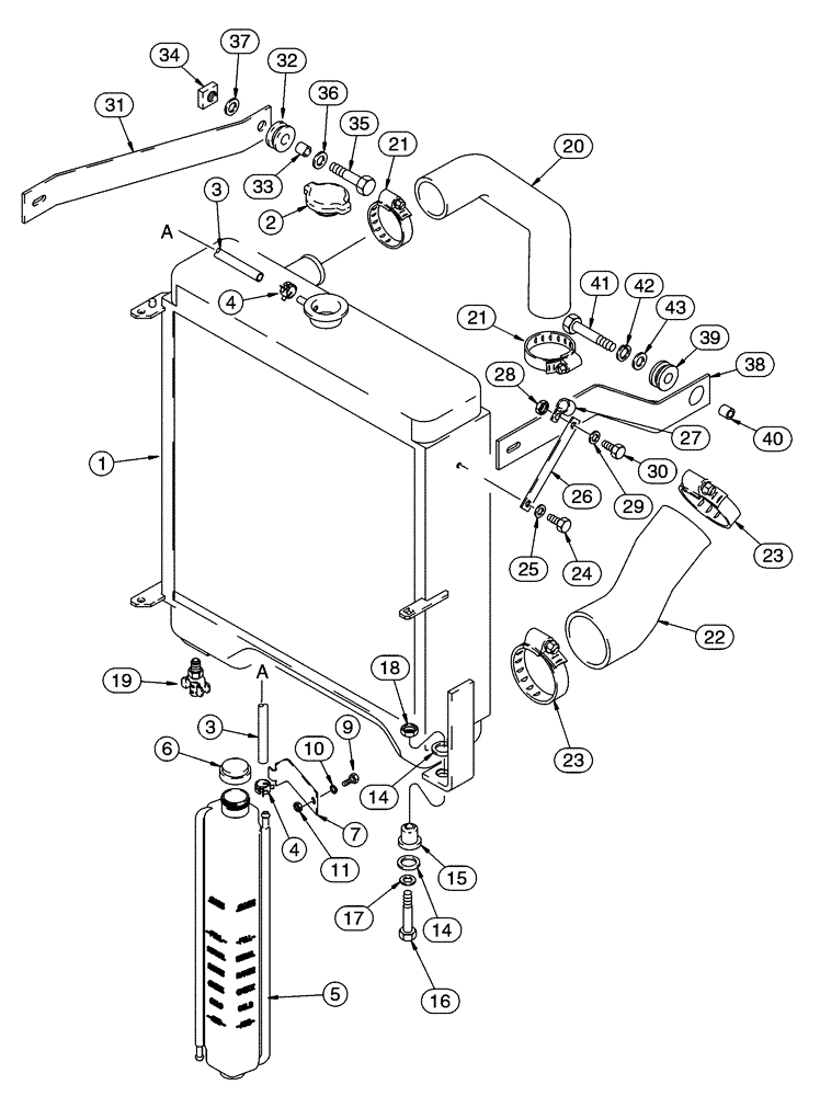 Схема запчастей Case 90XT - (02-01) - RADIATOR COOLANT RECOVERY SYSTEM (02) - ENGINE