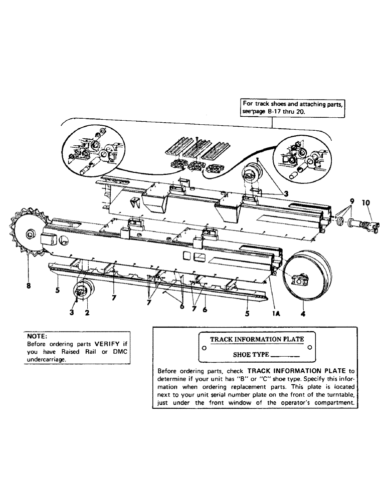 Схема запчастей Case 50 - (B11) - RAISED RAIL TRACK FRAME AND ATTACHING PARTS, (USED ON UNITS WITH S/N 307 - UP) (48) - TRACKS & TRACK SUSPENSION