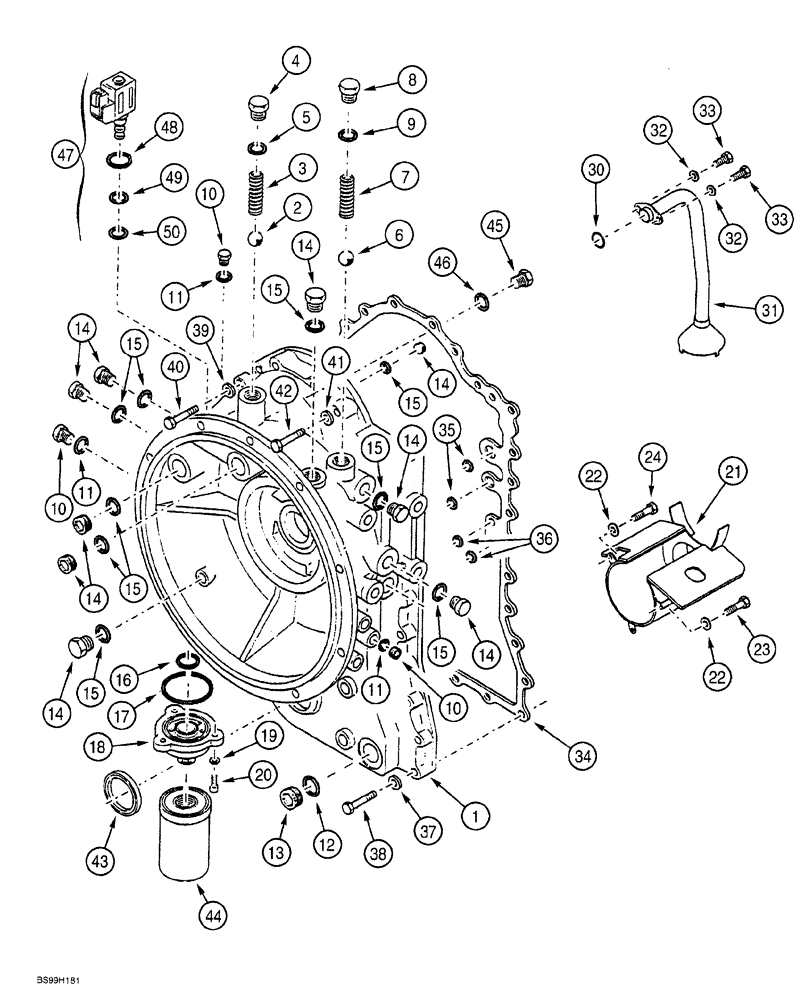 Схема запчастей Case 580SL - (6-120) - CLARK POWERSHIFT TRANSMISSION ASSEMBLY, HOUSING AND OIL FILTER (06) - POWER TRAIN