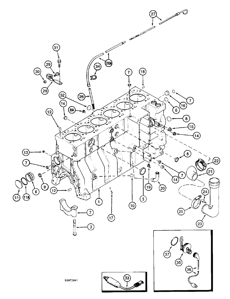 Схема запчастей Case 9040B - (2-68) - CYLINDER BLOCK, 6T-830 ENGINE, PRIOR TO P.I.N. DAC04#2001 (02) - ENGINE