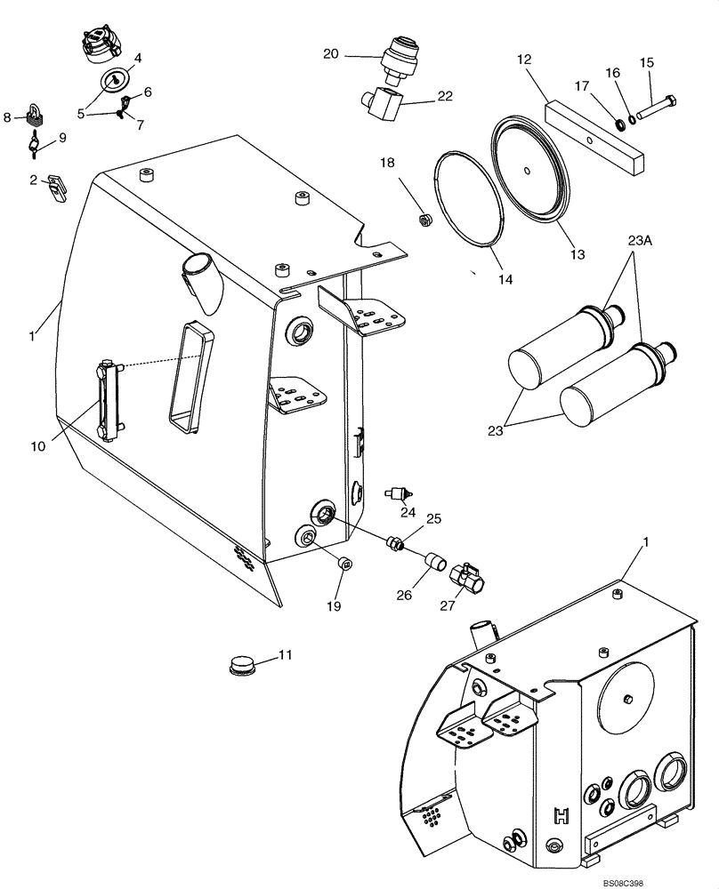 Схема запчастей Case 650K - (08-01A) - RESERVOIR, HYDRAULIC - COVERS (IF USED) (08) - HYDRAULICS