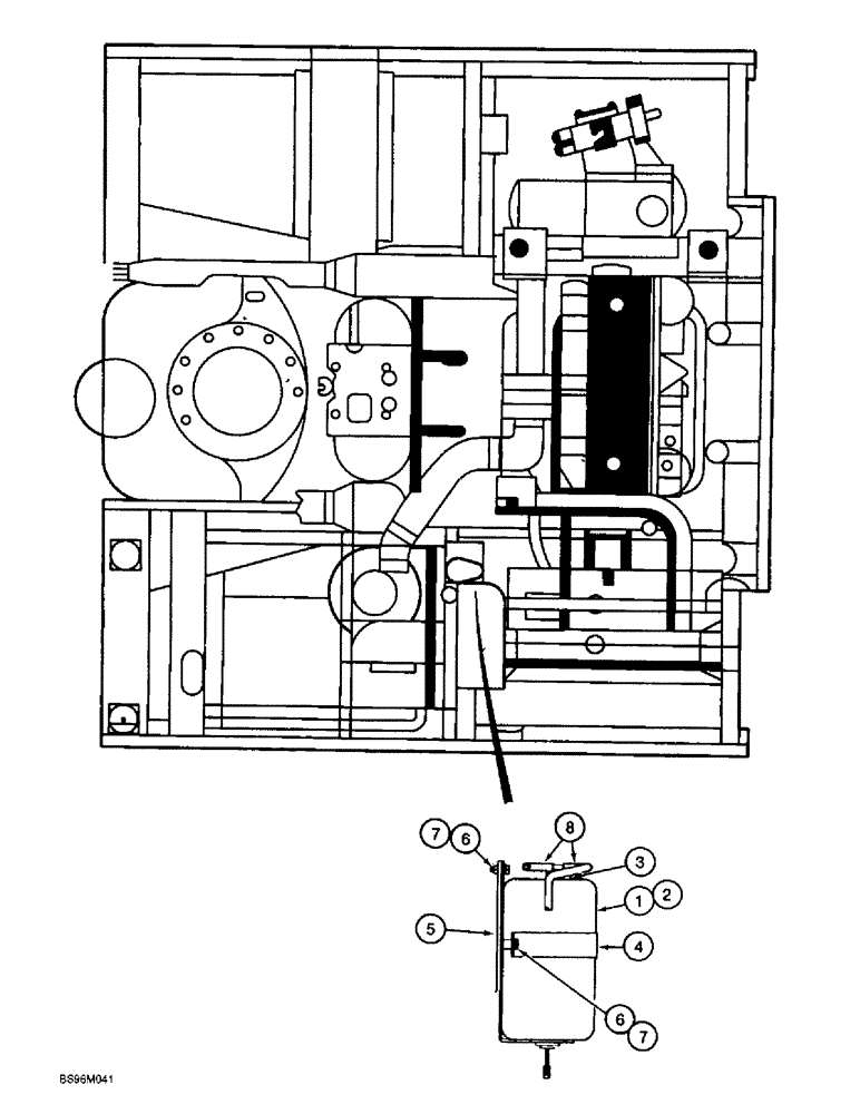 Схема запчастей Case 9060B - (2-08) - RADIATOR OVERFLOW RESERVOIR AND HOSES (02) - ENGINE