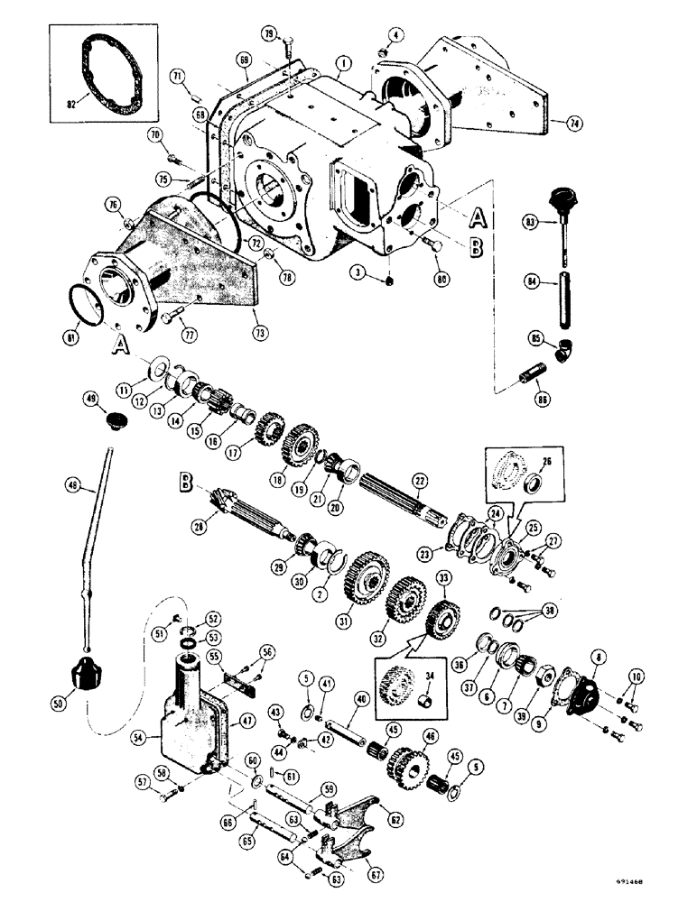 Схема запчастей Case 310G - (104) - D38527 TRANSMISSION, DIFFERENTIAL AND FINAL DRIVE SPACERS (03) - TRANSMISSION