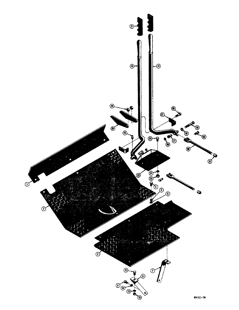 Схема запчастей Case 400 - (142) - FLOOR PLATE, STEERING LEVERS & LINKAGE, (ALL MODELS - USED FROM S/N 3000180) (05) - UPPERSTRUCTURE CHASSIS