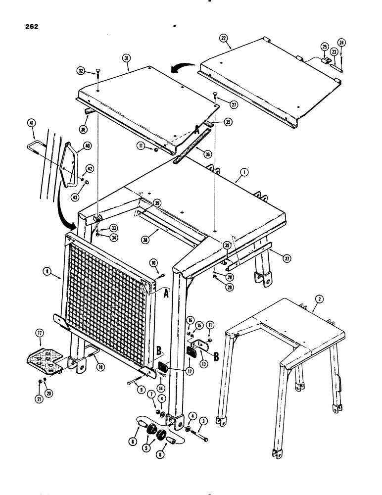 Схема запчастей Case 455B - (262) - ROLL OVER PROTECTIVE STRUCTURE AND REAR SCREEN (05) - UPPERSTRUCTURE CHASSIS